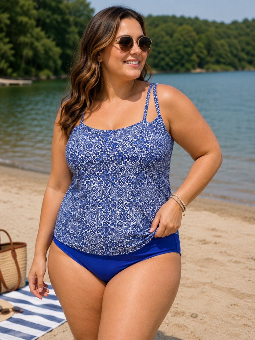 Lands’ End Tankini Swimsuit Set Blue and White Medallion Print Size 16 - Picture 11 of 11